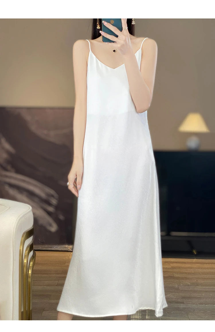 2025 New 100% Anti Wrinkle Mulberry Silk Strap Dress for Women's Summer New Loose Long Skirt