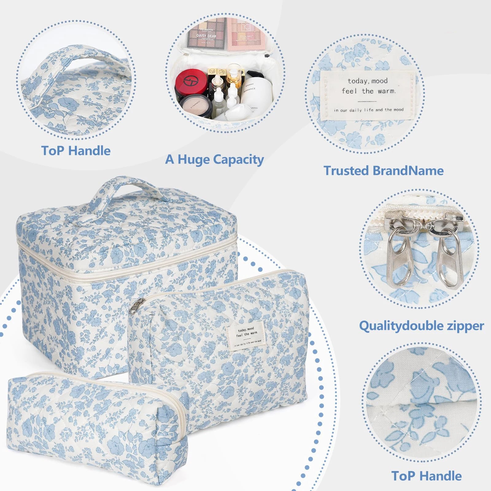 1pcs Quilted Cotton Makeup Bag
