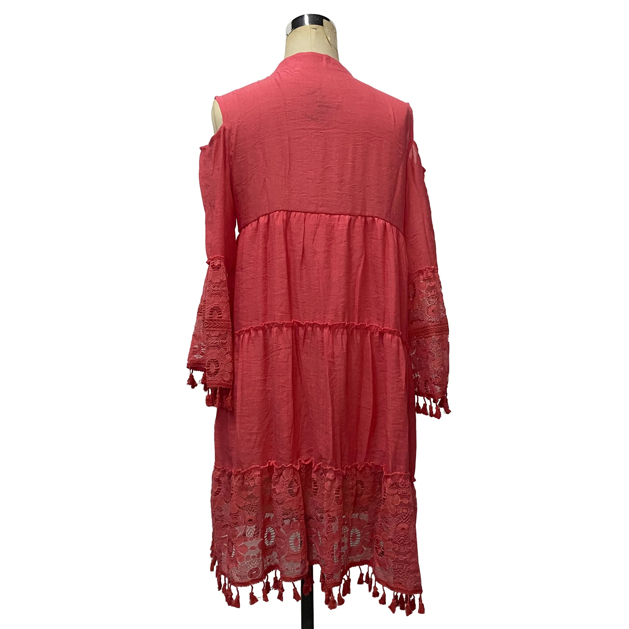New Spring Embroidery Crochet Lace Boho Dress Women Elegant Off Shoulder Tassel Ruffle Mini Dress Summer V Neck Lady Beach Dress