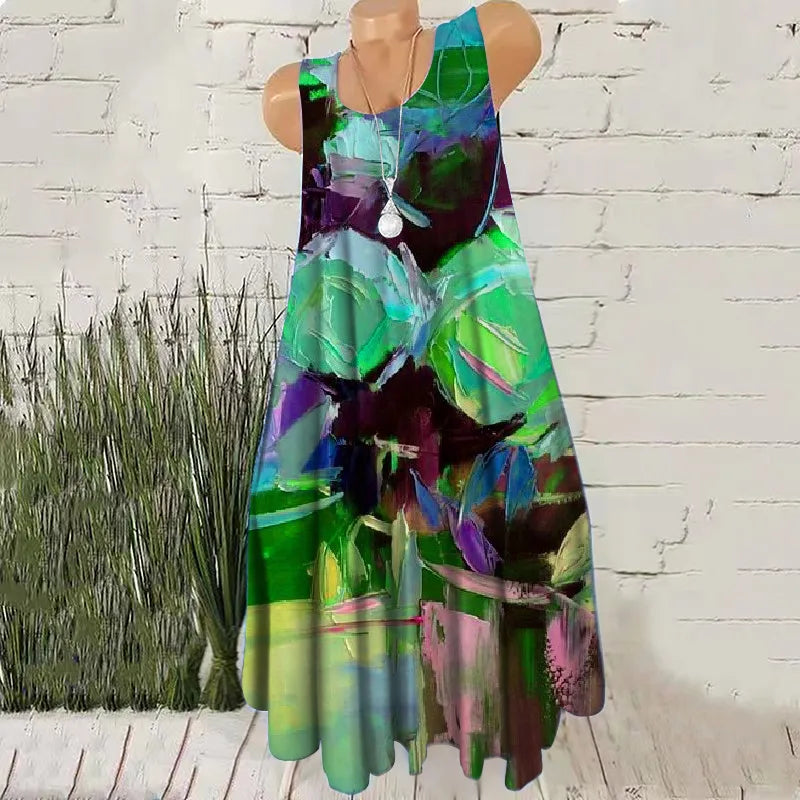 Women's Oversized Floral Pattern Sleeveless Mini Dress