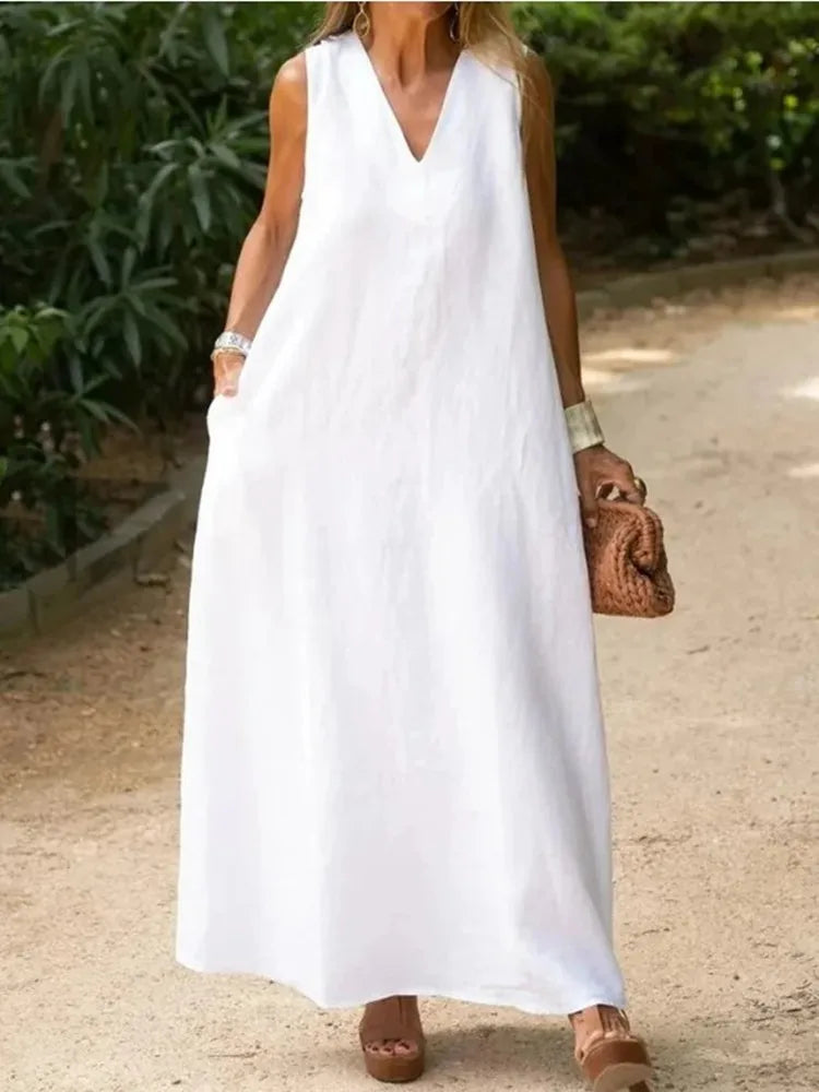 Women's Sleeveless Loose-fitting Spring Cotton Linen Dress