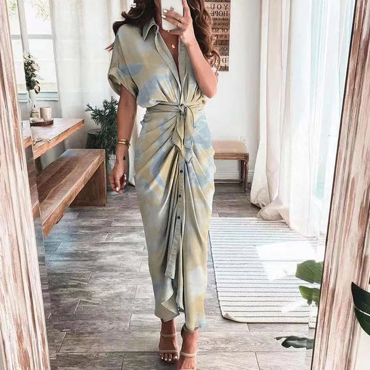 Women's Boho Print Turn-down Collar Dress
