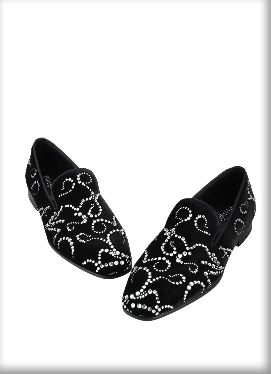 Black Velvet and Octodandelion Strass Loafers Same Design Luxury Brand Men's Moccasins with Handmade Crystals