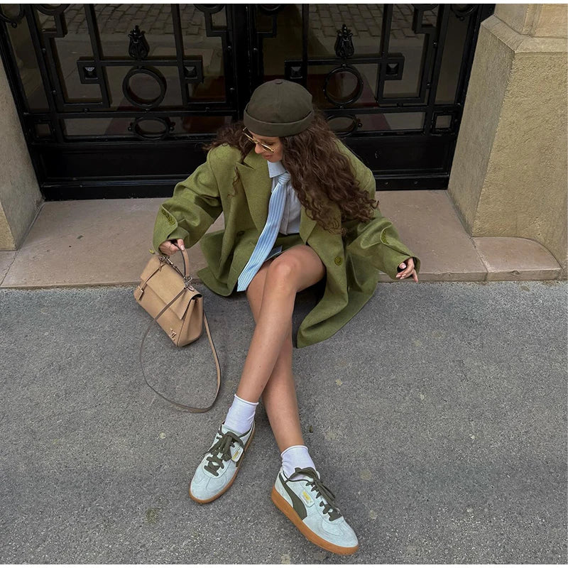 Solid Color Lapel Suit Woman Loose Long Sleeves Double Breasted Jackets Casual Versatile Chic Women's Spring Summer New Coats