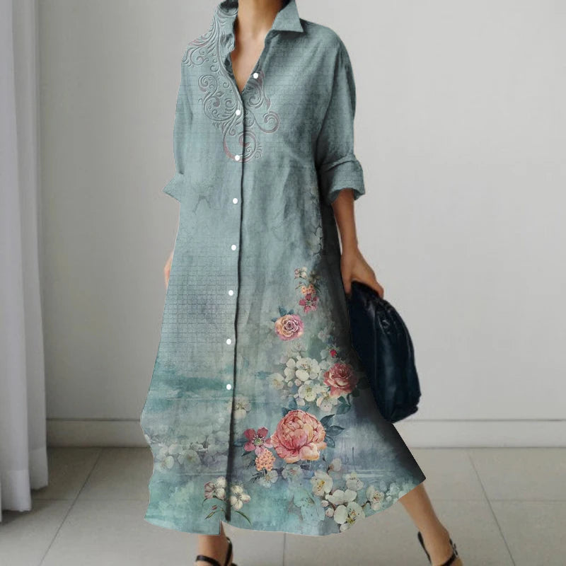 Women’s Floral Print V-Neck Pocket Dress