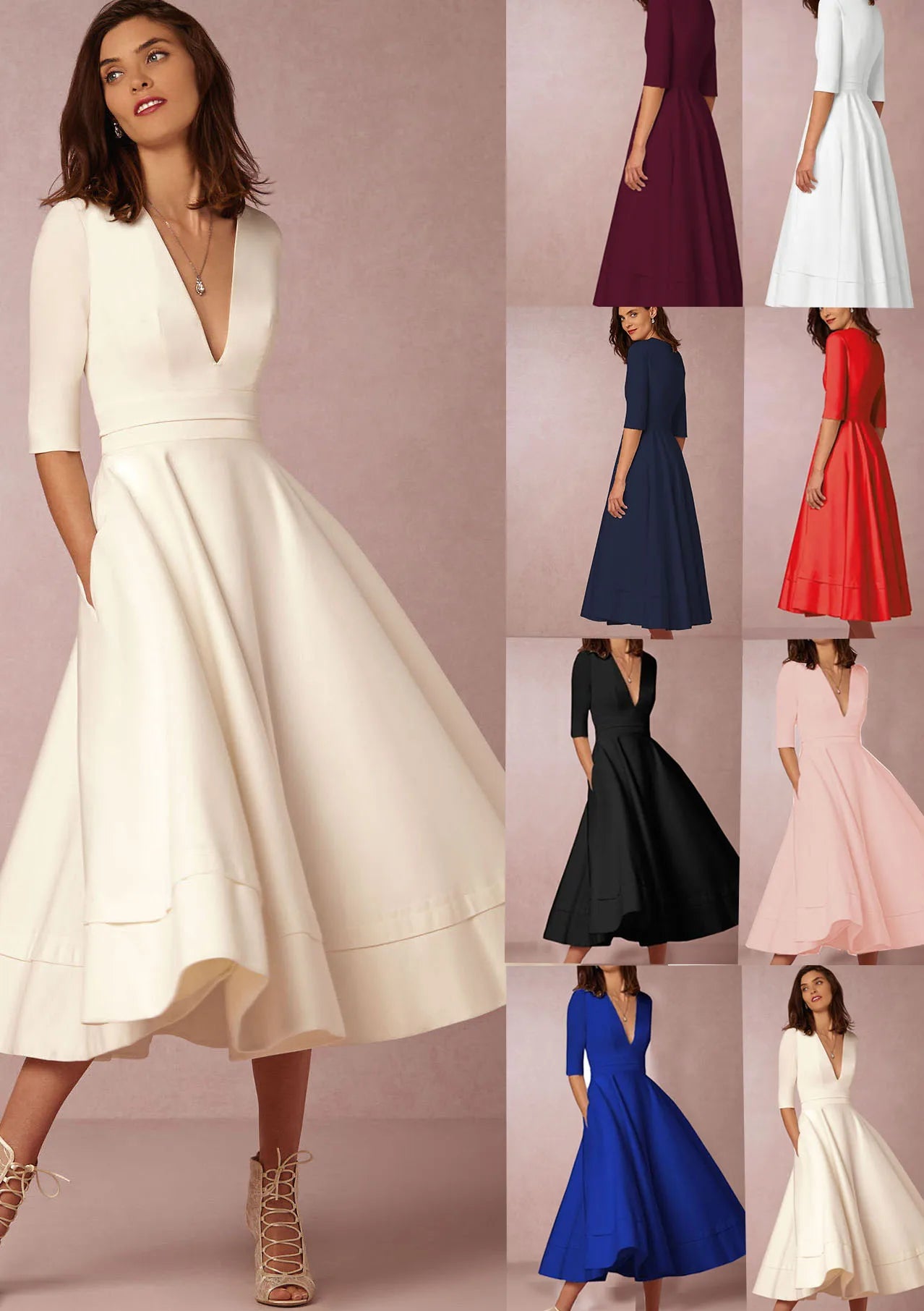V-neck Short Sleeve Dresses for Women.