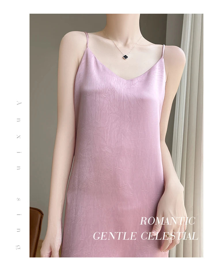 2025 New 100% Anti Wrinkle Mulberry Silk Strap Dress for Women's Summer New Loose Long Skirt