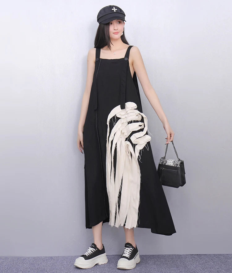 Unique Style New 2025 Summer Korean Style Woman Black Sleeveless Sundress Loose Fit Girls Casual Beach Cute Sun Dress JKXD057