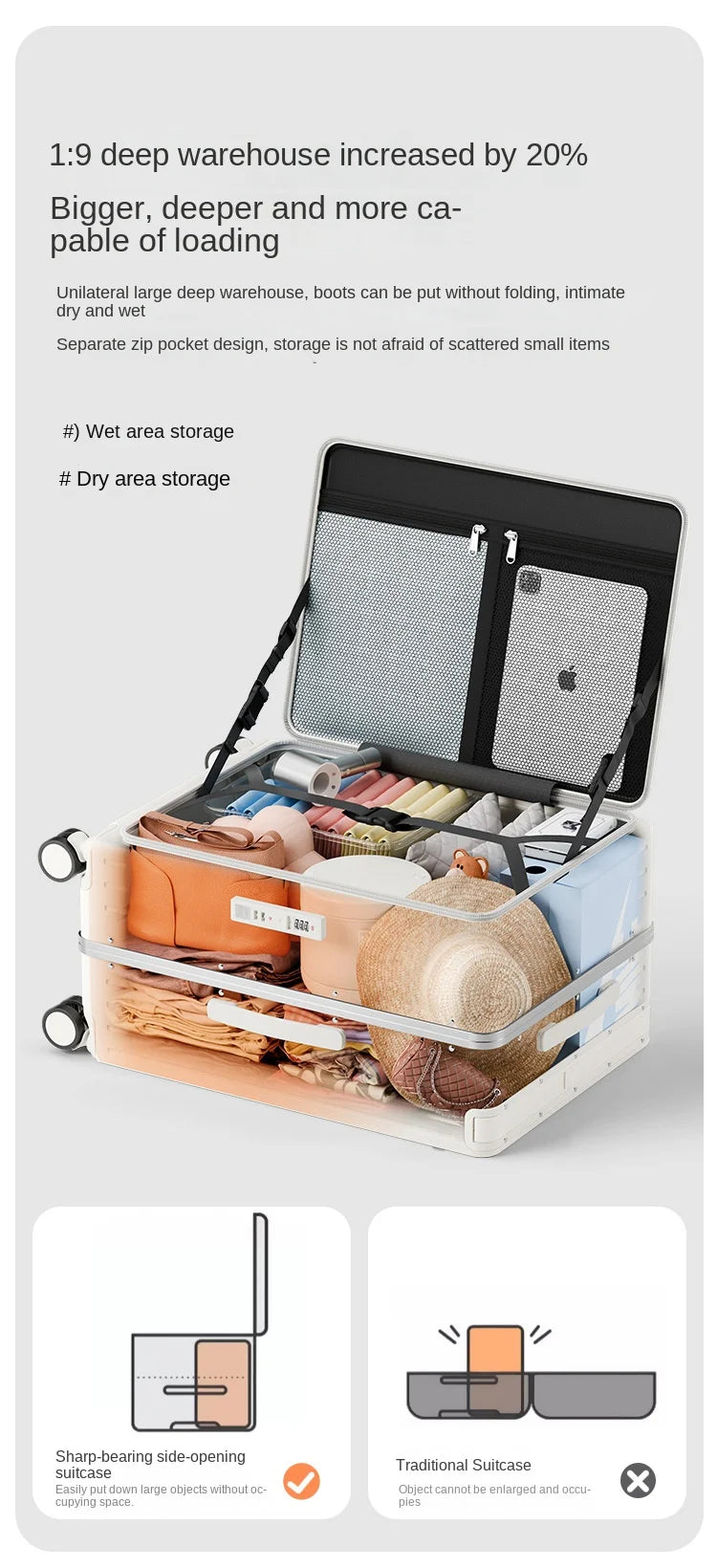 Wide Trolley Carry-on Suitcase