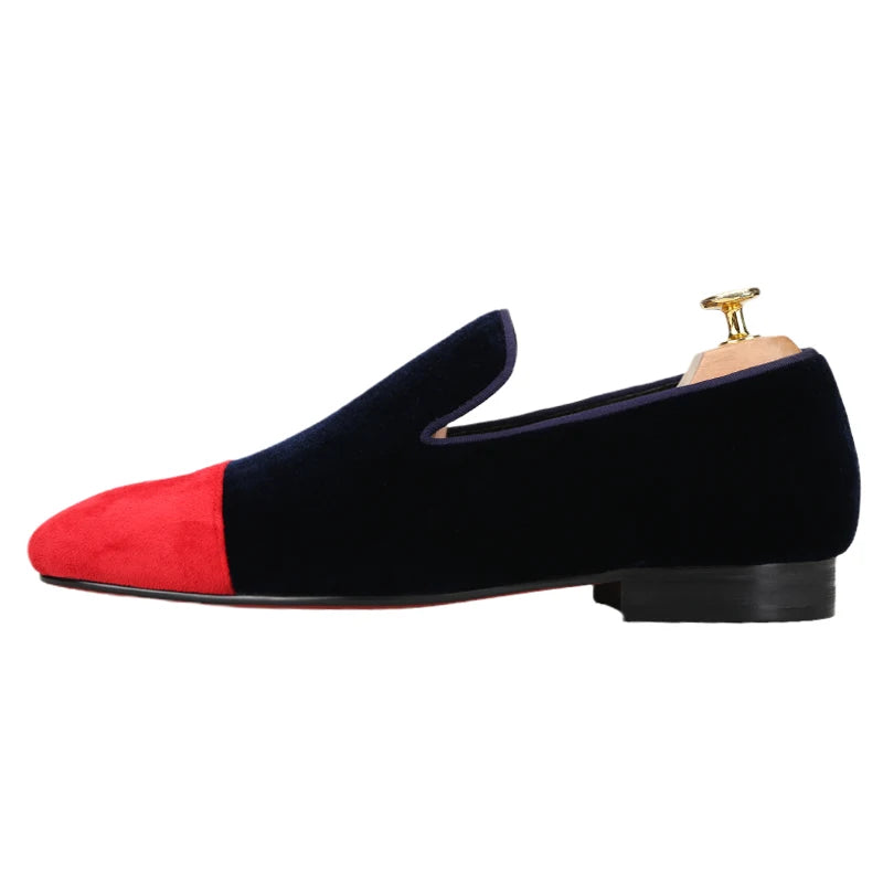 Piergitar Mixed Velvet Men's Loafers For Party And Wedding Handmade Slip-On Moccasins Red Outsole Breathable Leather Insole