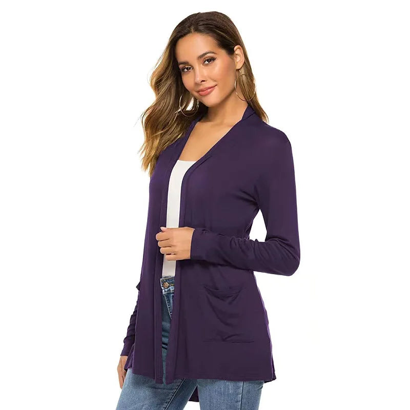 Women's Knitted Cardigan for Spring and Summer Versatile Large Size Cardigan Medium to Long Length Long Sleeve Outcoat