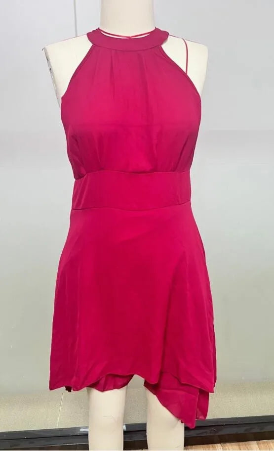 Women's Sleeveless Chiffon High-Waist Layered Halter Dress