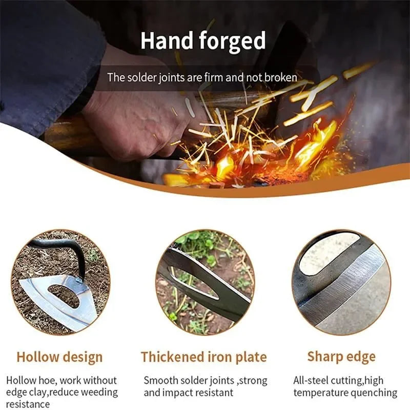 All-Steel Hardened Hollow Hoe Handheld Weeding Rake