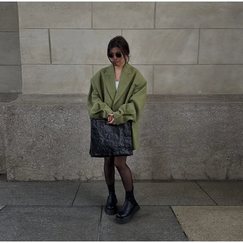 Solid Color Lapel Suit Woman Loose Long Sleeves Double Breasted Jackets Casual Versatile Chic Women's Spring Summer New Coats