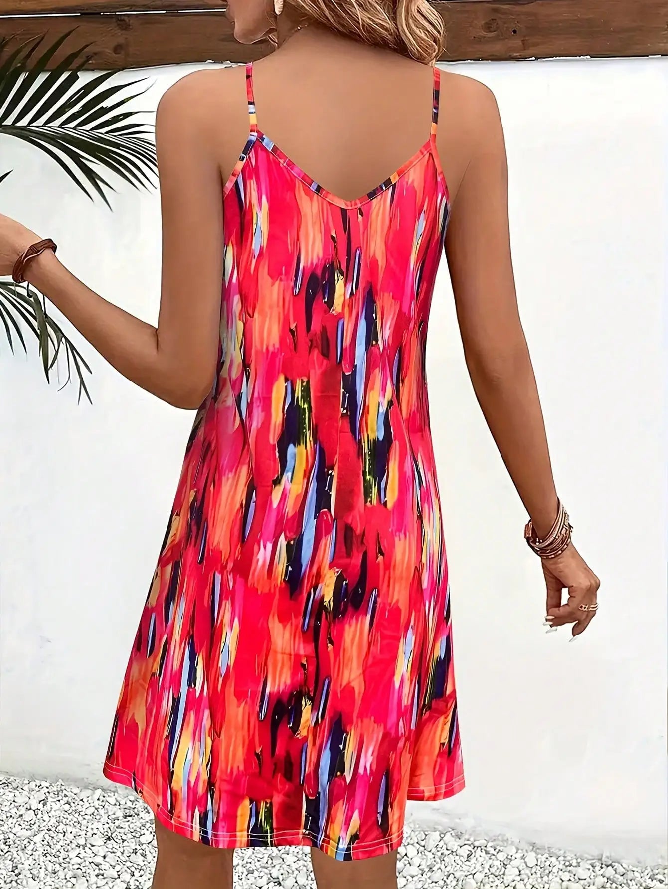 Women's Summer V-Neck Slip Dress - Sleeveless All-Over Print Vacation Sundress , SlayDiva Beach Dress for Women, Flowy Bohemia M