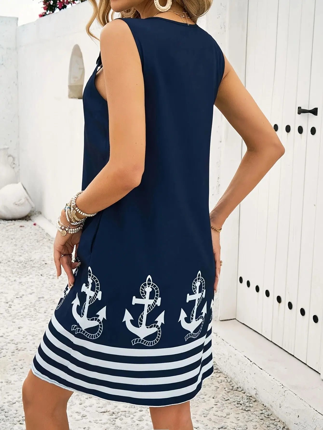 2025 New Women's Vest Skirt Pocket Ethnic Style Fashion Printed V-neck Simple Vacation Beach Mini Dress for Female