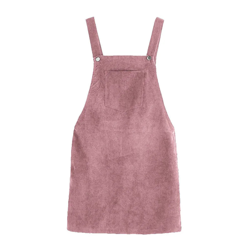 New Women's Suspender Skirt Corduroy Spring and Autumn Fashion Pocket Strap Adjustable Casual Strap Short Dress