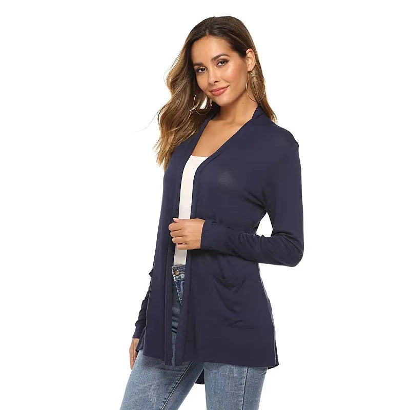 Women's Knitted Cardigan for Spring and Summer Versatile Large Size Cardigan Medium to Long Length Long Sleeve Outcoat