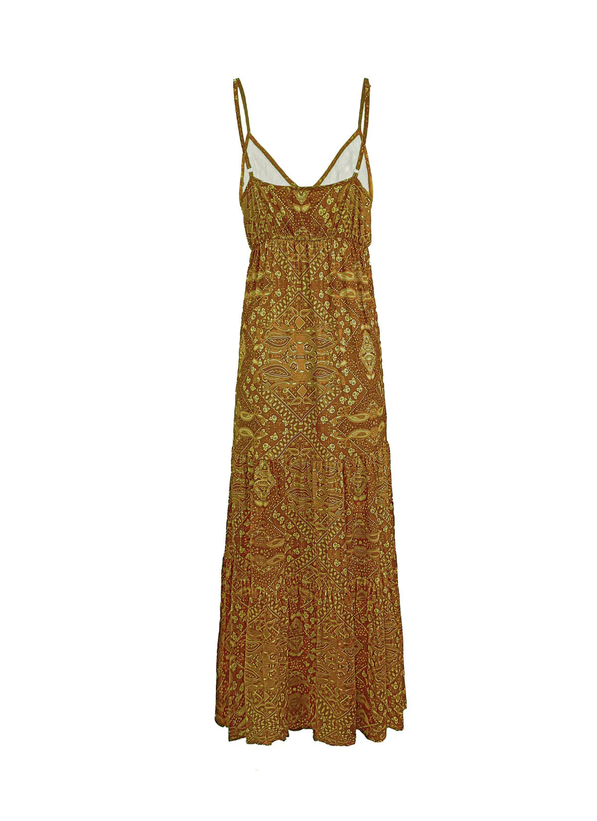 Bohemian Style Women's Clothing Long Dress New Suspender Long Dress High Waist V-neck Printed Floral Dress Women's Clothing