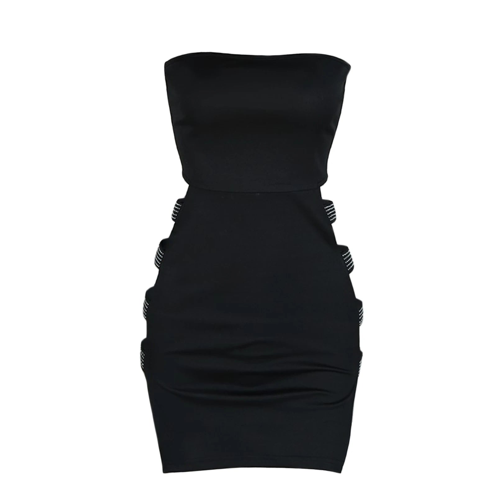Women’s Sexy Tube Tops Pencil Dress Fashion Solid Color Rhinestone Hollow Skinny Short Dress Streetwear