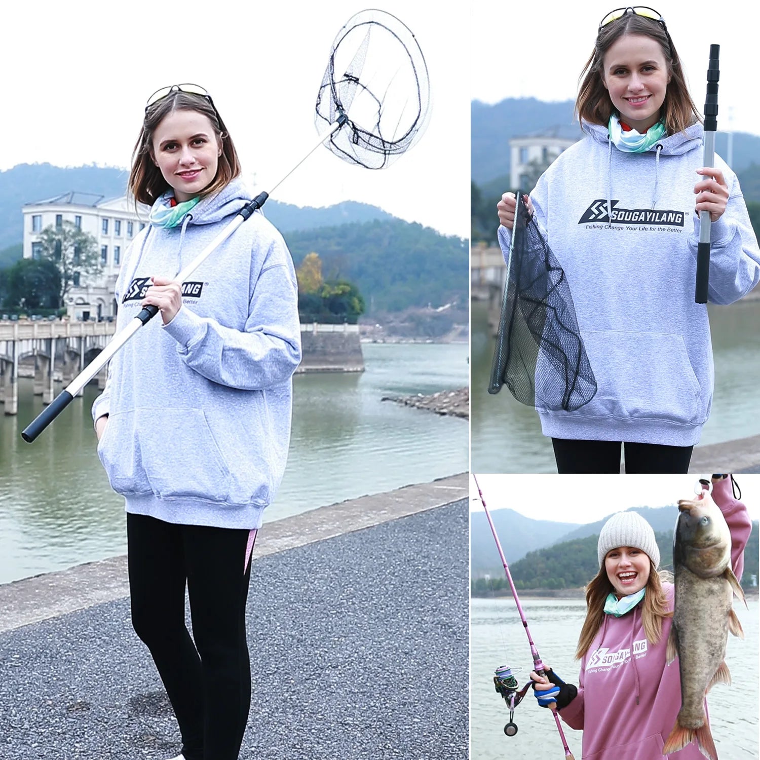 Fishing Net Aluminum Alloy Telescopic Rubber Handle