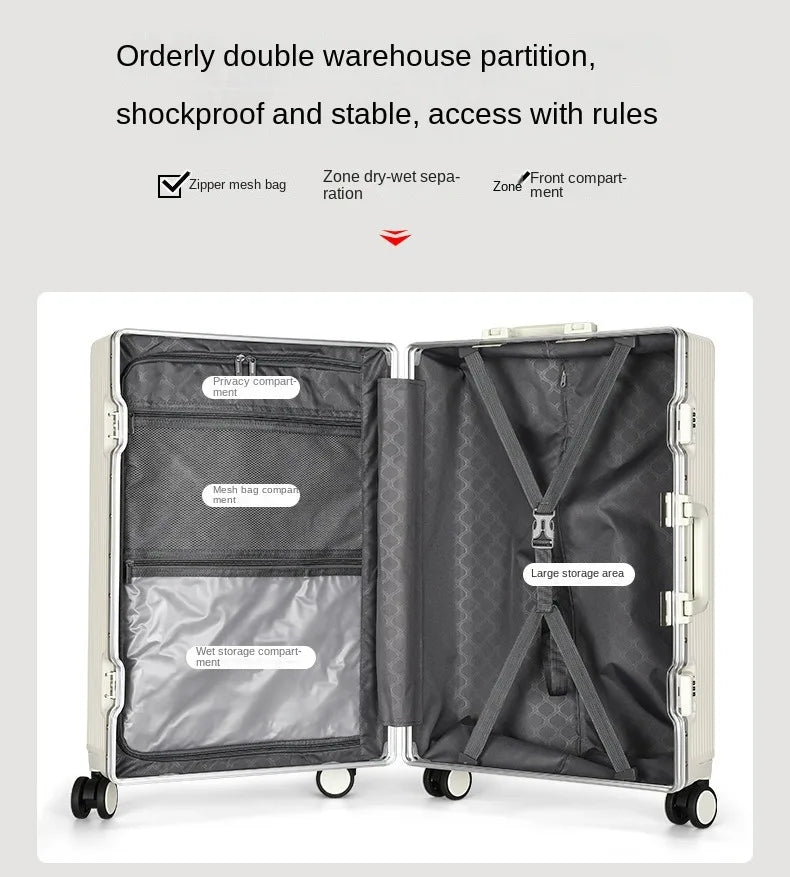 Aluminum Suitcase Front Opening Rolling Luggage