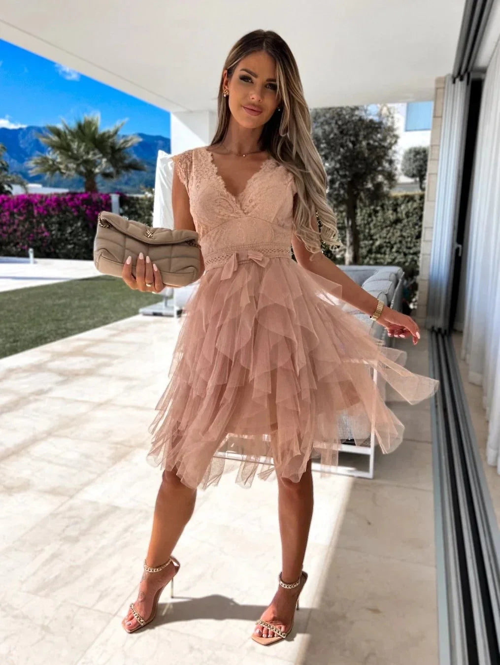 Women's V Neck Lace Dress