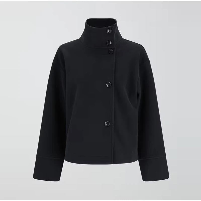 Stand Collar Women Winter Woolen Coats 2025 Spring Single Breasted Loose Female Long Sleeve Jacket Office Lady Street Short Coat