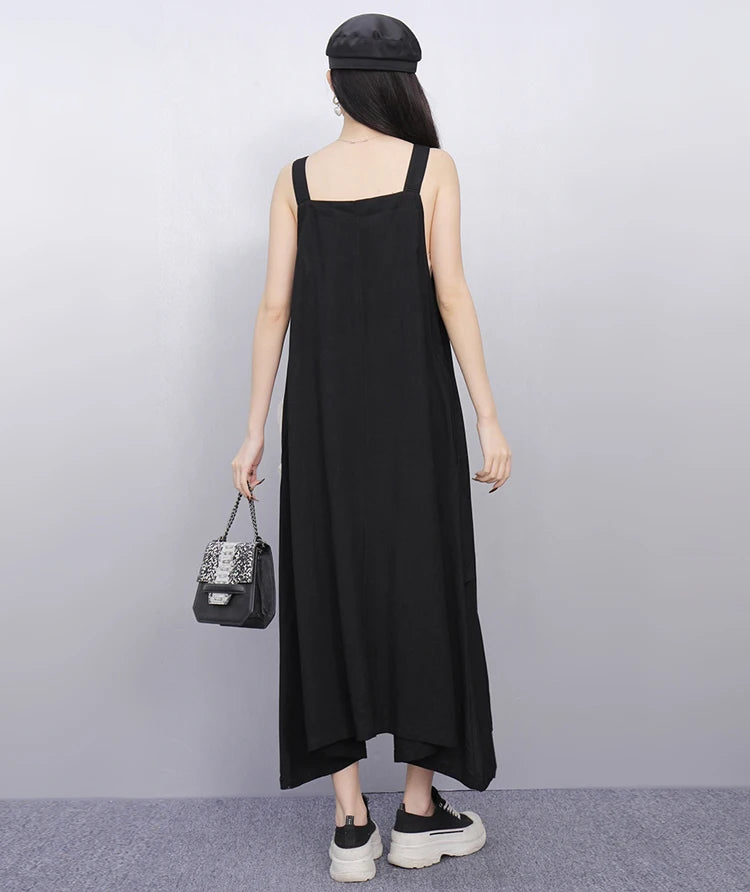 Unique Style New 2025 Summer Korean Style Woman Black Sleeveless Sundress Loose Fit Girls Casual Beach Cute Sun Dress JKXD057