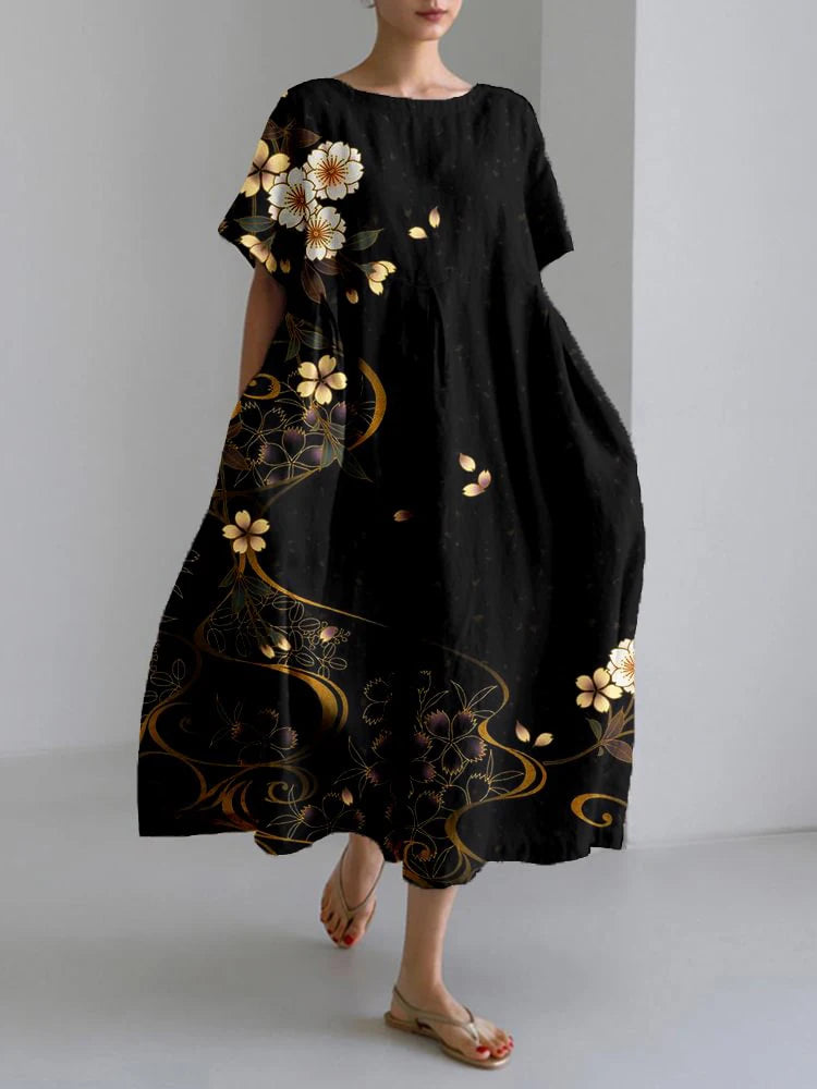 2024 Women's New Round Neck Long Casual Summer Dress Large Size Fresh Print