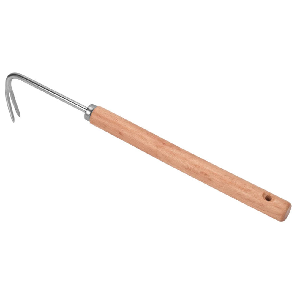 1pc Stainless Steel Wood Handle Garden Weeder