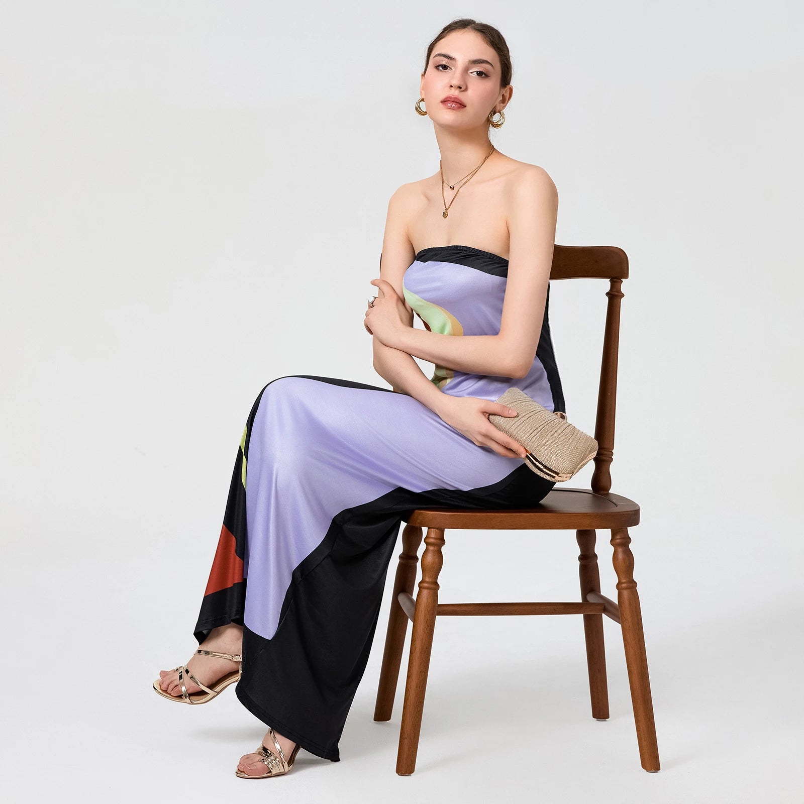 Tube Bodycon Dress Women Elegant Avocado Print Strapless Elegant Maxi Dress Sleeveless Holiday Robes Summer Chic Long Dress
