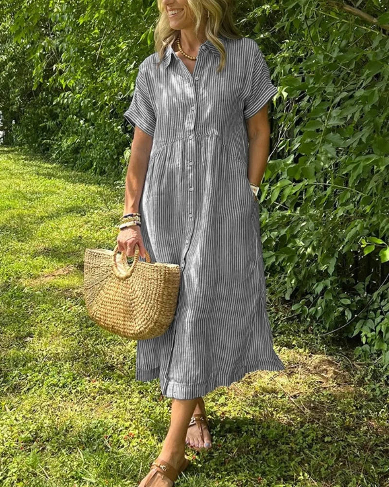Plus size women's summer casual fashion striped loose short-sleeved shirt and plus size dress plus size women's clothing