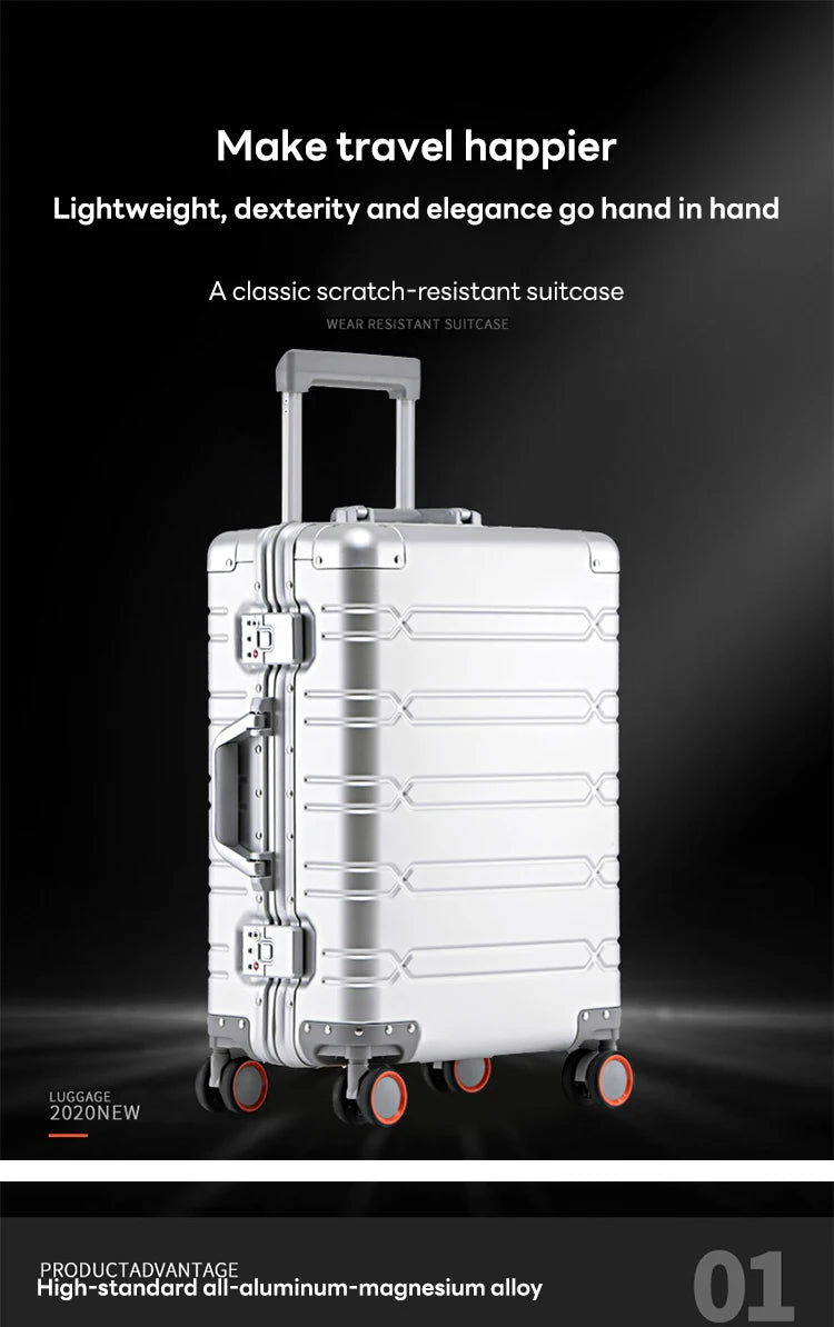 All-aluminum-magnesium alloy trolley suitcase