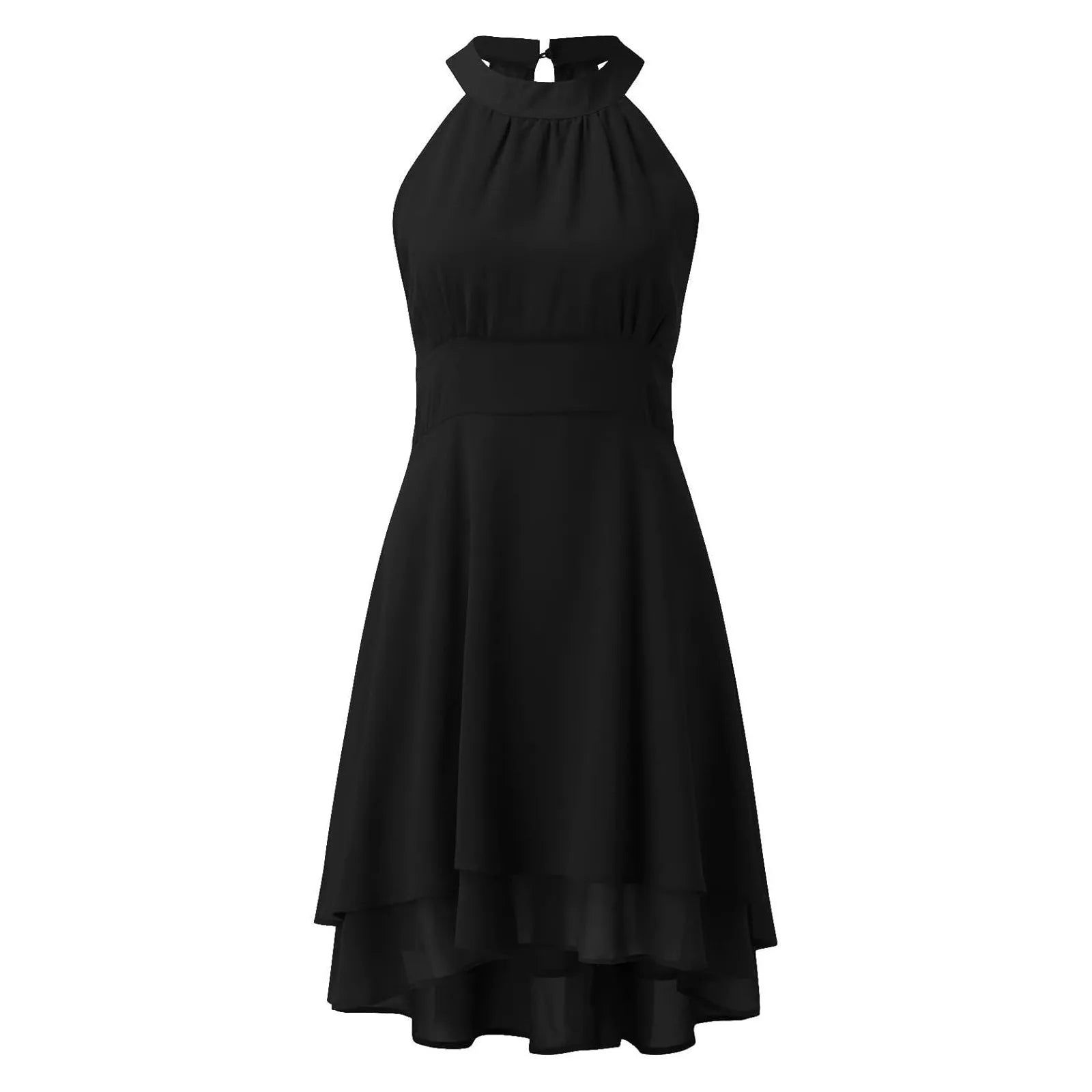 Women's Sleeveless Chiffon High-Waist Layered Halter Dress