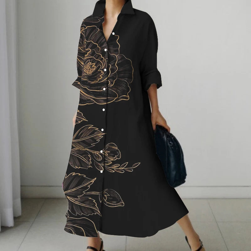 Women’s Floral Print V-Neck Pocket Dress