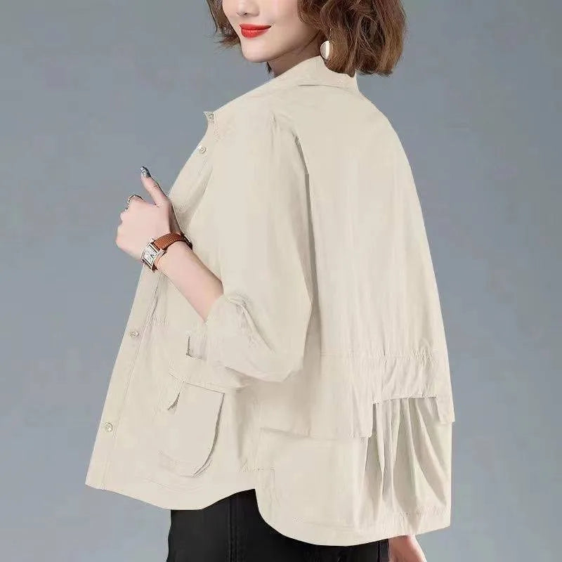 Fashion Single-breasted Solid Color Jackets Tops Female Spring All-match Loose Casual Long Sleeve Pockets Coats Women's Clothing