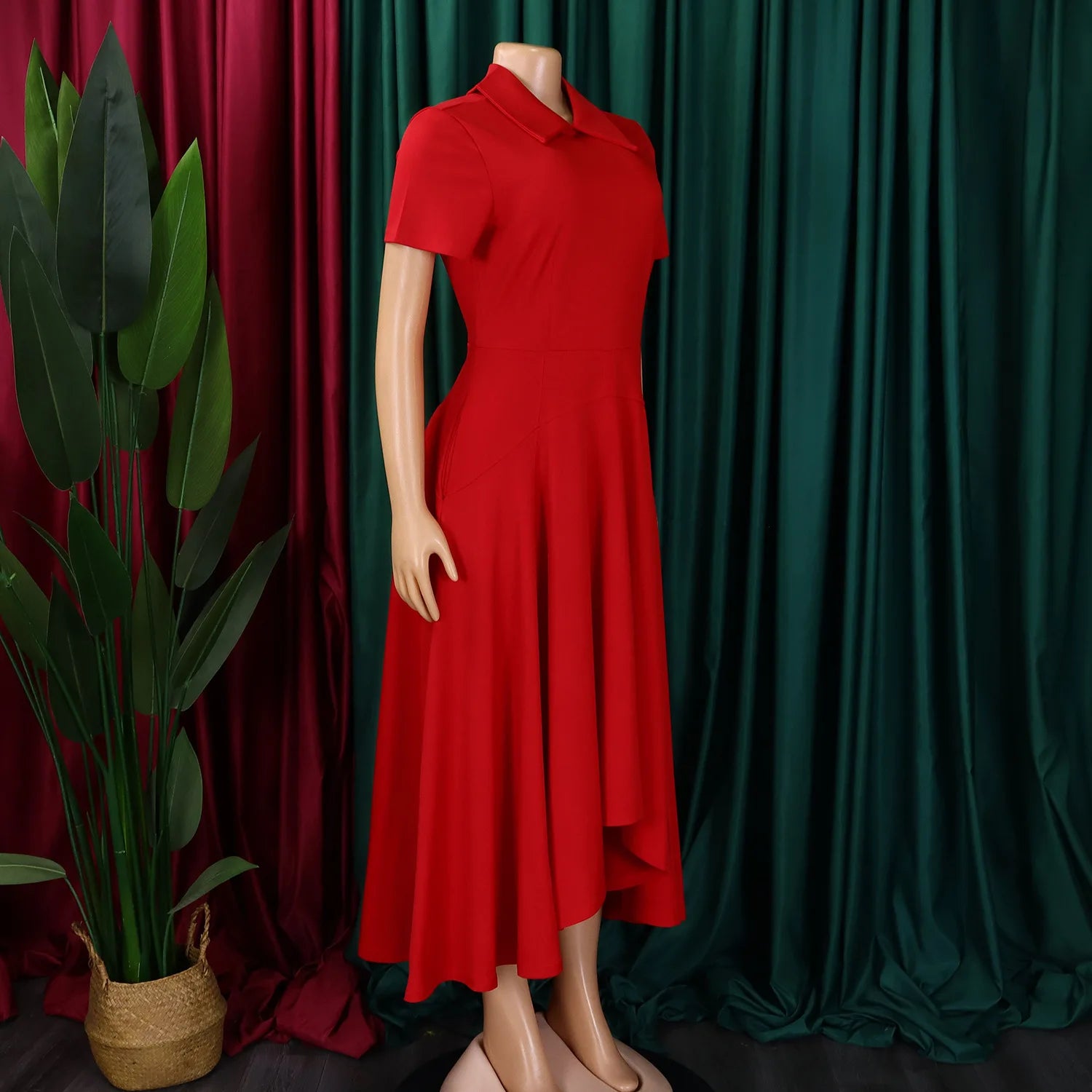 Women's Pleated Short Sleeves length Gown