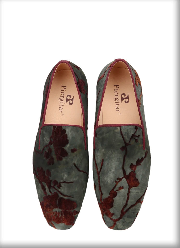 Men's Moccasins with Classic Bright Red Outsole and Three Colors of Flocking Jacquard Tie-Dyed Cottons