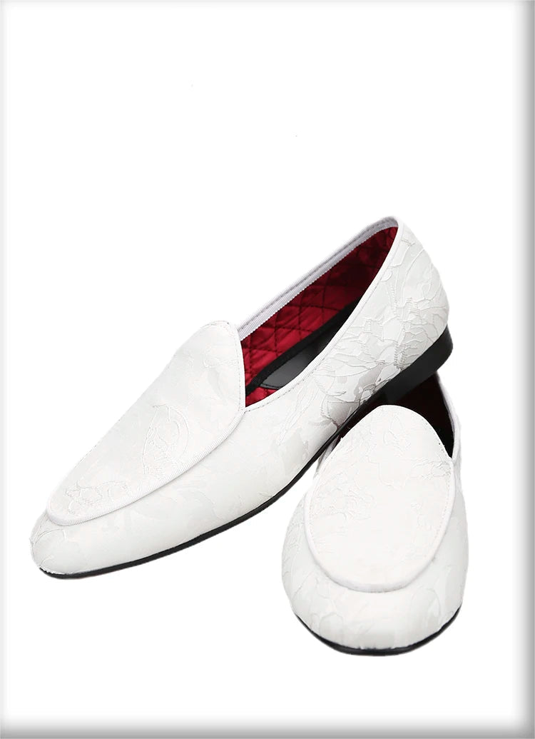 The New Black and White Three-Dimensional Flower Silk Men's Moccasins for Party/Wedding