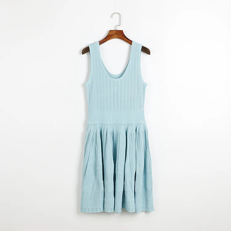 2025 Summer New in Pink Sleeveless Ribbed Knit Bodycon Mini Dress Versatile Work & Casual Outfit