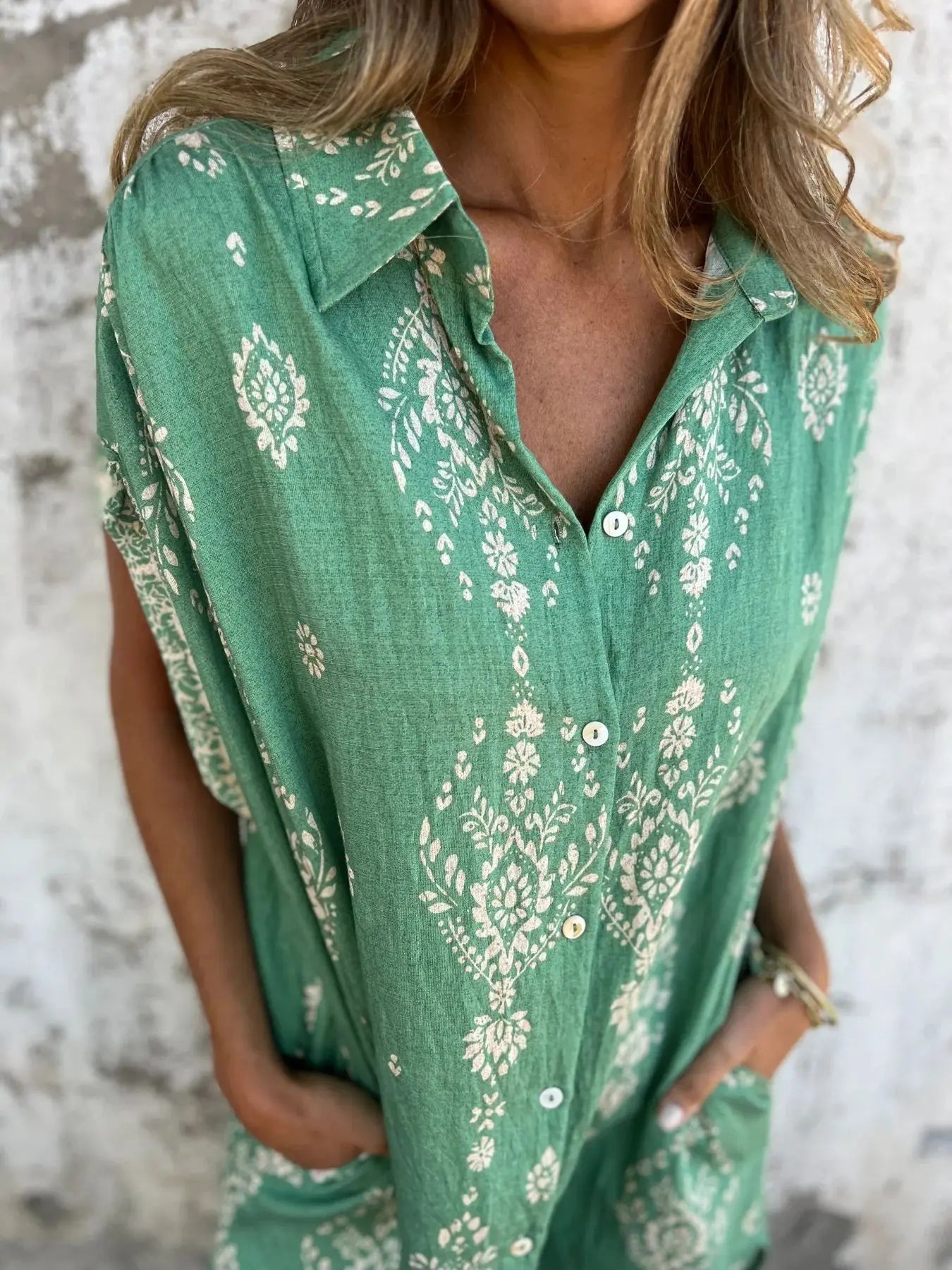 2025 New Women's Shirt Dress Loose Button Cardigan Fashion Printed Short Sleeve Pocket Cotton Linen Blend Vacation Beach Skirt