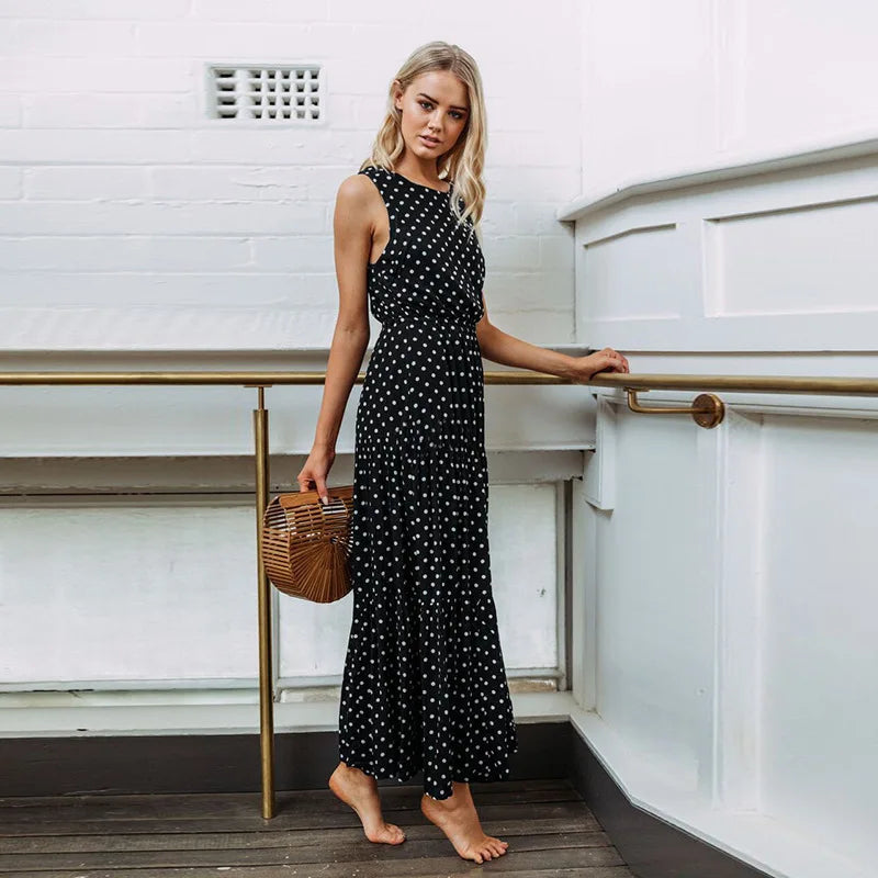 Women's Sleeveless Dot Loose Dresses