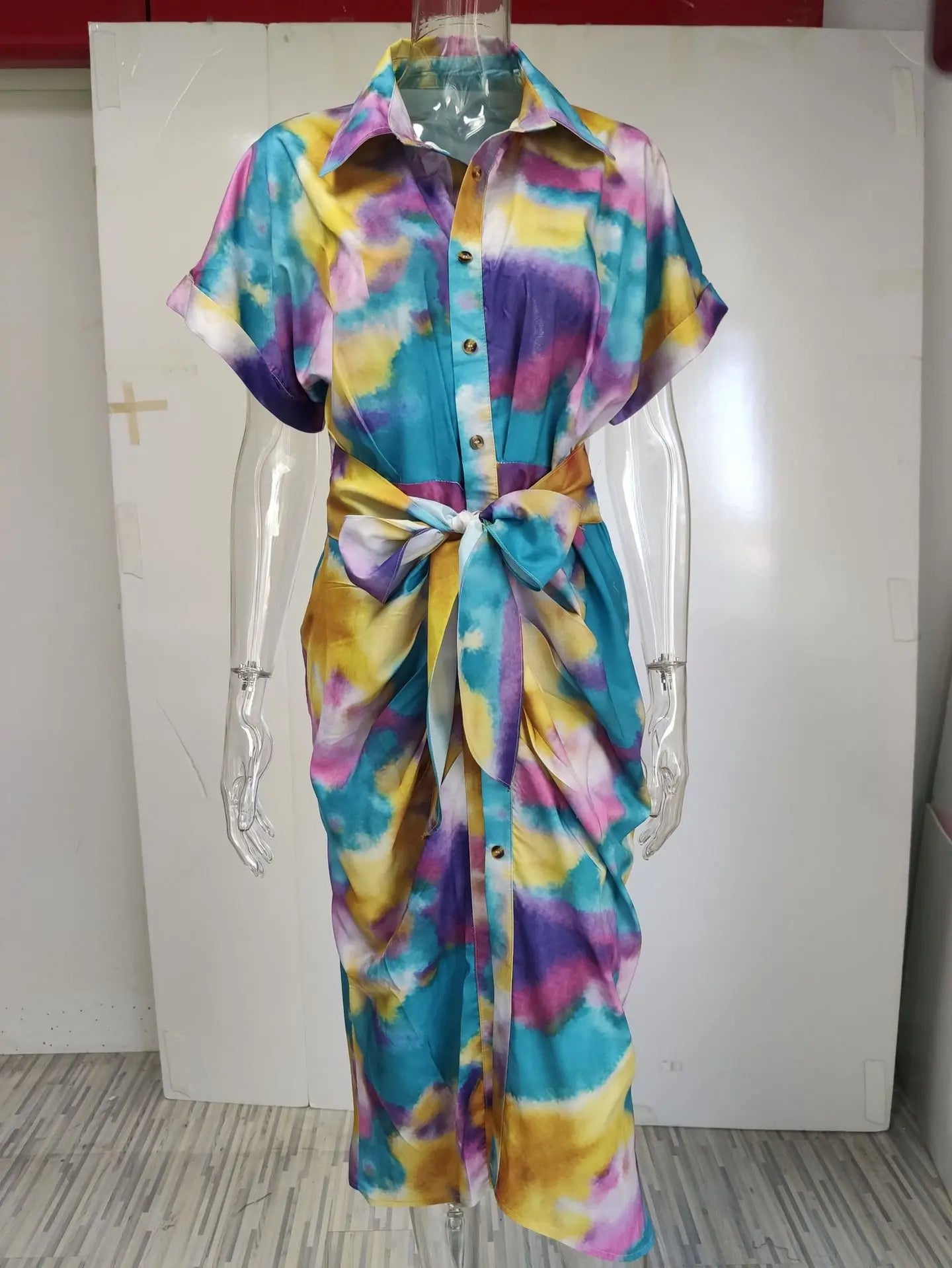 Women's Boho Print Turn-down Collar Dress