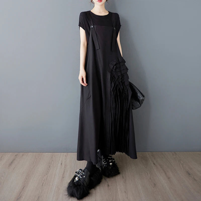 Unique Style New 2025 Summer Korean Style Woman Black Sleeveless Sundress Loose Fit Girls Casual Beach Cute Sun Dress JKXD057