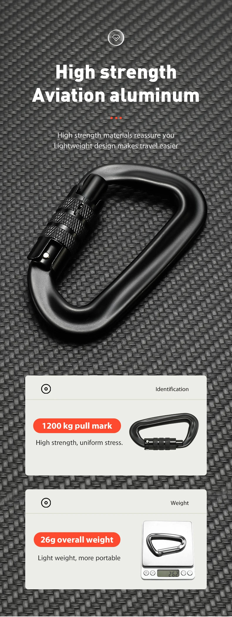 D Shape Safety Carabiner Aluminum Key Hooks