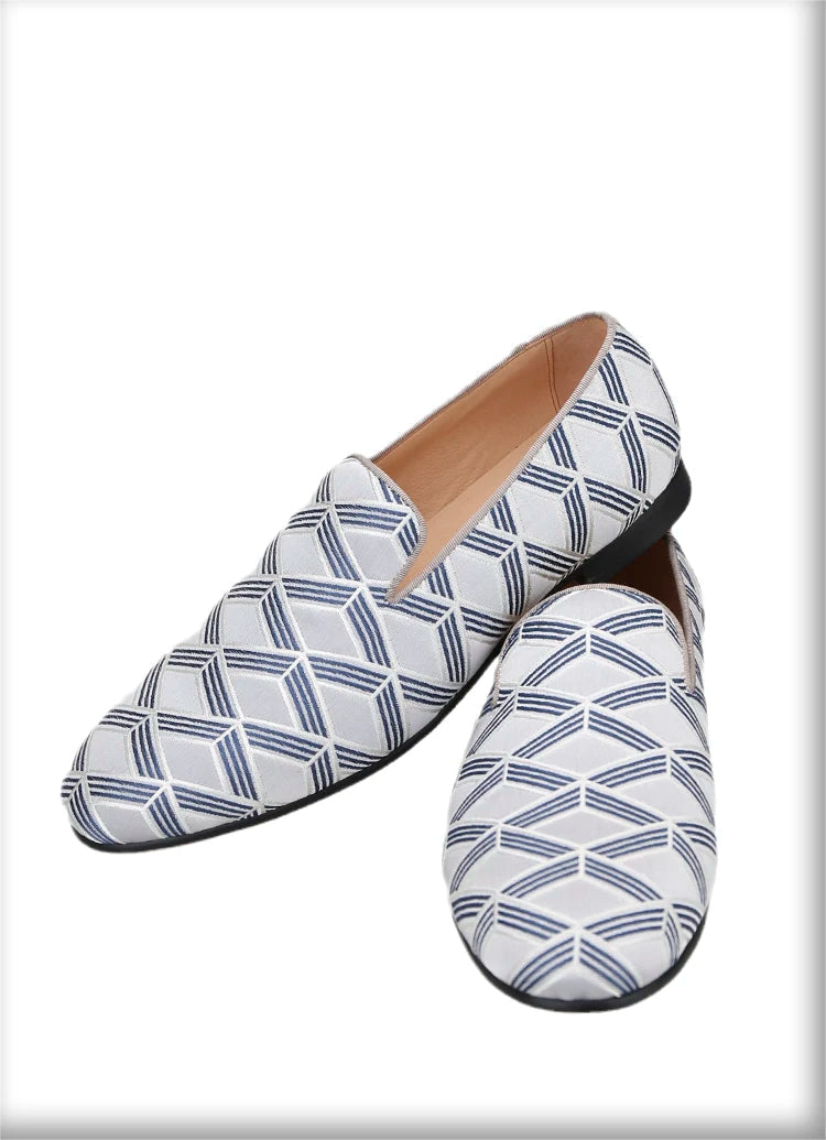 High Quality Silk Fabric Men's Slippers for Weddings and Parties with Leather Insoles