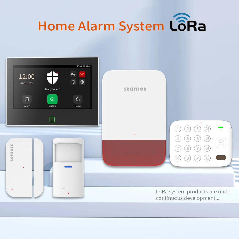 Staniot LoRa Version 7 inch Security Alarm System WiFi 4G Tuya Smart Home Burglar Kit 500m Transmission Distance Built-in Siren