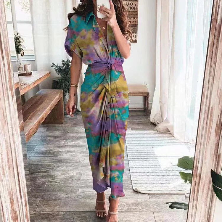 Women's Boho Print Turn-down Collar Dress