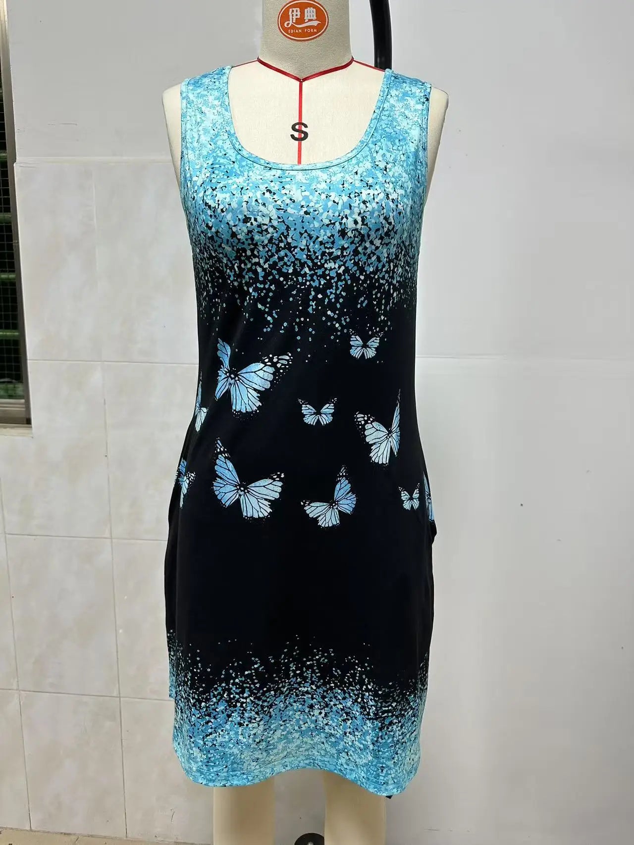 New Summer Women's Vest Skirt 3D Printed Gradient Color Butterfly Casual Fashion Vacation Beach Dress for Female